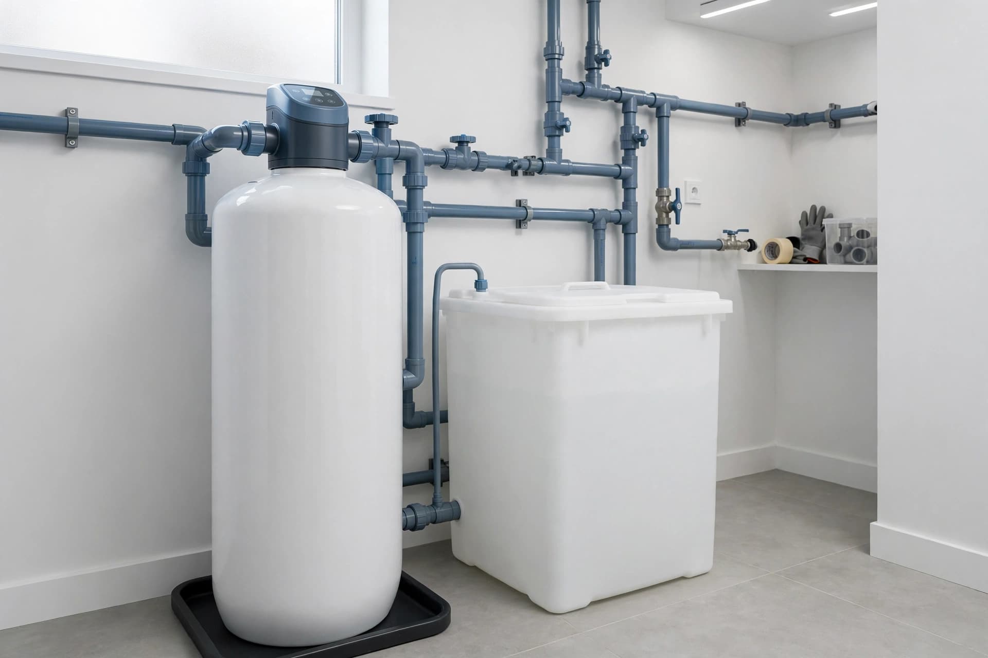 Waterverzachter in een nette technische ruimte